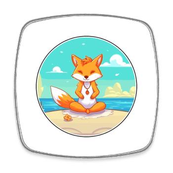 Fox Cartoon Yoga Strand Sommer Illustration - Viereckiger Kühlschrankmagnet - Weiß - Vorne