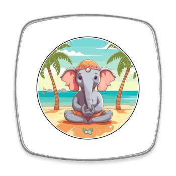 Éléphant Cartoon Yoga Plage Illustration D’été - Magnet carré - blanc - Devant