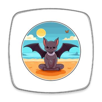 Fledermaus-Karikatur Yoga Strand Sommer Illustration - Viereckiger Kühlschrankmagnet - Weiß - Vorne