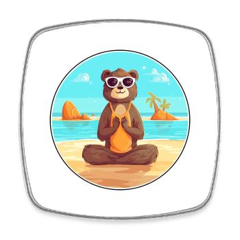 Biber-Karikatur Yoga Strand Sommer Illustration - Viereckiger Kühlschrankmagnet - Weiß - Vorne
