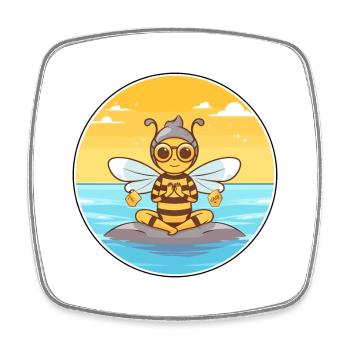 Bee Cartoon Yoga Beach Summer Illustration - Square fridge magnet - white - Front