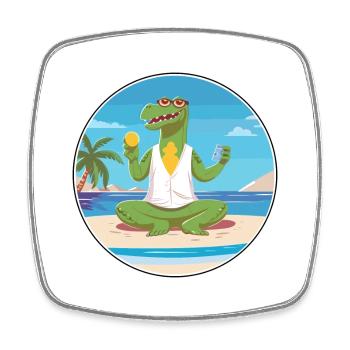 Crocodile Cartoon Yoga Beach Summer Illustration - Square fridge magnet - white - Front