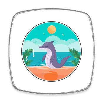 Delphin-Karikatur-Yoga-Strand-Sommer-Illustration - Viereckiger Kühlschrankmagnet - Weiß - Vorne
