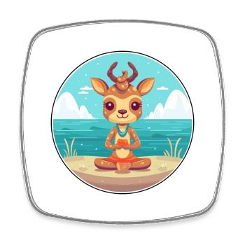 Deer Cartoon Yoga Beach Summer Illustration - Square fridge magnet - white - Front