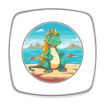 Dragon Cartoon Yoga Beach Summer Illustration - Square fridge magnet - white - Front