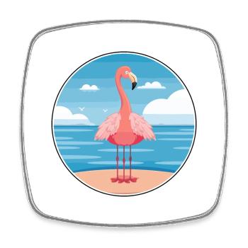 Flamingo Cartoon Yoga Beach Summer Illustration - Square fridge magnet - white - Front