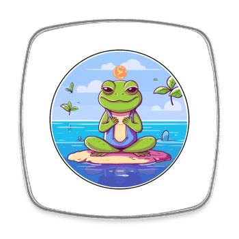 Frog Cartoon Yoga Beach Summer Illustration - Square fridge magnet - white - Front