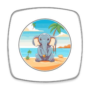 Éléphant Cartoon Yoga Plage Illustration D’été - Magnet carré - blanc - Devant