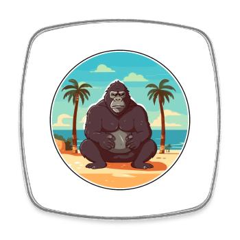 Gorille Cartoon Yoga Plage Illustration D’été - Magnet carré - blanc - Devant