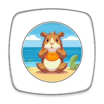 Guinea Pig Cartoon Yoga Beach Summer Illustration - Square fridge magnet - white - Front