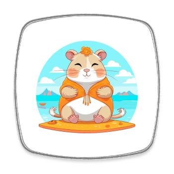 Hamster Cartoon Yoga Beach Summer Illustration - Square fridge magnet - white - Front