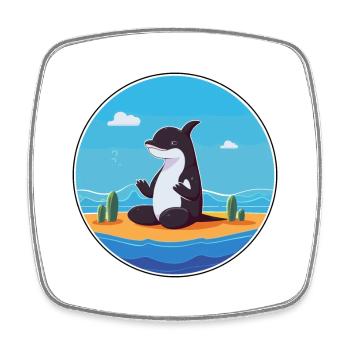 Orque Dessin Animé Yoga Plage Été Illustration - Magnet carré - blanc - Devant