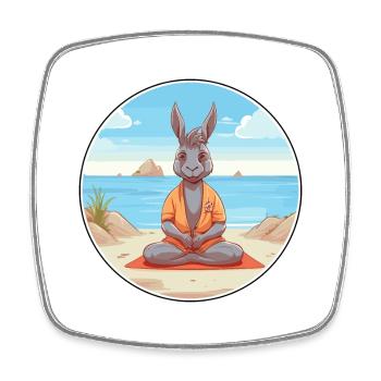 Donkey Cartoon Yoga Beach Summer Illustration - Square fridge magnet - white - Front