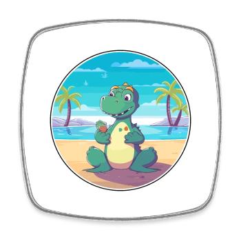 Dinosaurier-Karikatur Yoga Strand Sommer Illustration - Viereckiger Kühlschrankmagnet - Weiß - Vorne