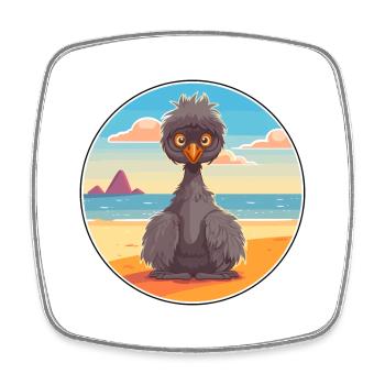 Emu Cartoon Yoga Beach Summer Illustration - Square fridge magnet - white - Front
