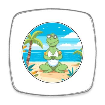 Iguana Cartoon Yoga Beach Summer Illustration - Square fridge magnet - white - Front
