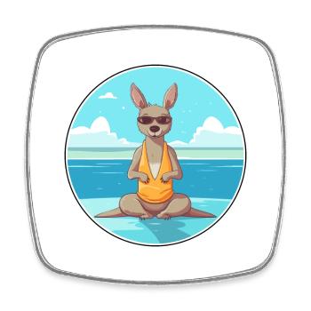 Kangourou Cartoon Yoga plage Illustration d’été - Magnet carré - blanc - Devant