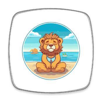 Lion Cartoon Yoga Beach Summer Illustration - Square fridge magnet - white - Front