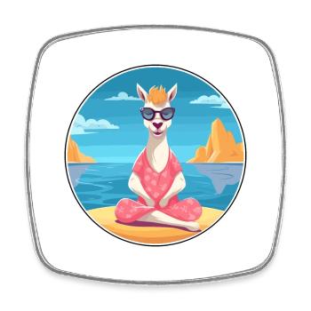 Llama Cartoon Yoga Beach Summer Illustration - Square fridge magnet - white - Front