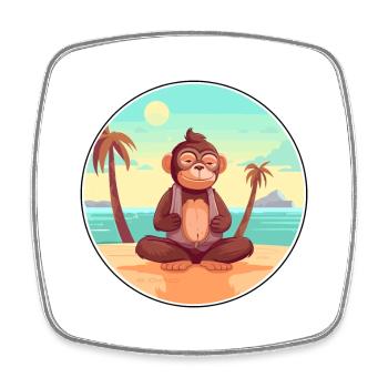 Monkey Cartoon Yoga Beach Summer Illustration - Square fridge magnet - white - Front