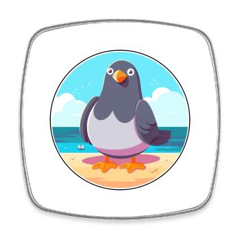Pigeon Cartoon Yoga Plage Illustration D’été - Magnet carré - blanc - Devant