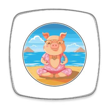 Cochon Dessin Animé Yoga Plage Été Illustration - Magnet carré - blanc - Devant