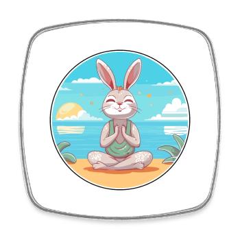 Kaninchen Cartoon Yoga Strand Sommer Illustration - Viereckiger Kühlschrankmagnet - Weiß - Vorne
