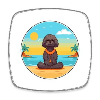 Pudel-Hundekarikatur-Yoga-Strand-Sommer-Illustration - Viereckiger Kühlschrankmagnet - Weiß - Vorne