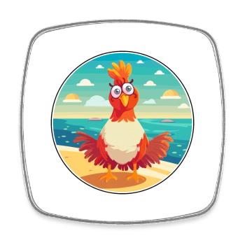 Rooster Cartoon Yoga Beach Summer Illustration - Square fridge magnet - white - Front