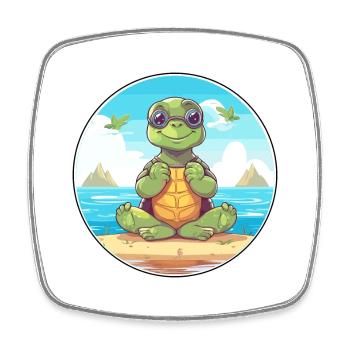 Turtle Cartoon Yoga Beach Summer Illustration - Square fridge magnet - white - Front