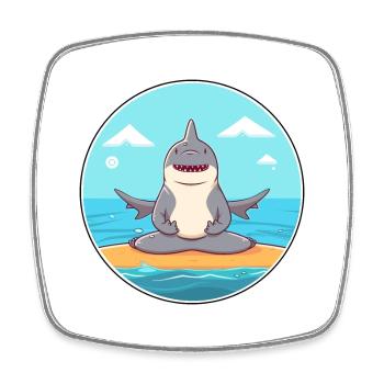Shark Cartoon Yoga Beach Summer Illustration - Square fridge magnet - white - Front