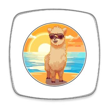 Alpaga drôle dessin animé Kawaii plage Illustration - Magnet carré - blanc - Devant