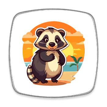 Dachs-lustige Cartoon-Kawaii-Strand-Illustration - Viereckiger Kühlschrankmagnet - Weiß - Vorne