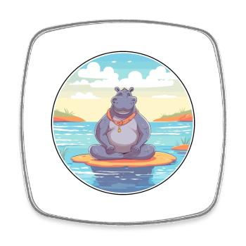 Hippo Cartoon Yoga Beach Summer Illustration - Square fridge magnet - white - Front