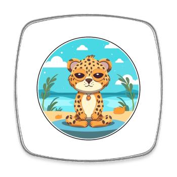 Leopard Cartoon Yoga Beach Summer Illustration - Square fridge magnet - white - Front