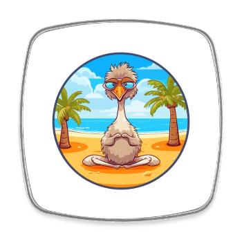 Ostrich Cartoon Yoga Beach Summer Illustration - Square fridge magnet - white - Front