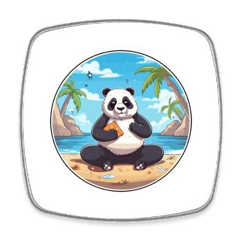 Panda-Cartoon-Yoga-Strand-Sommer-Illustration - Viereckiger Kühlschrankmagnet - Weiß - Vorne