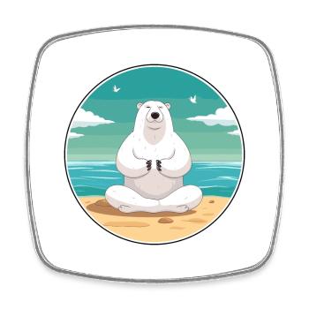 Polar Bear Cartoon Yoga Beach Summer Illustration - Square fridge magnet - white - Front