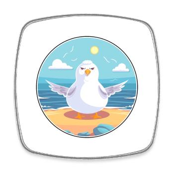 Seagull Cartoon Yoga Beach Summer Illustration - Square fridge magnet - white - Front