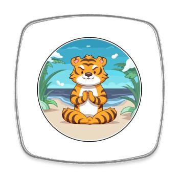 Tiger Cartoon Yoga Strand Sommer Illustration - Viereckiger Kühlschrankmagnet - Weiß - Vorne
