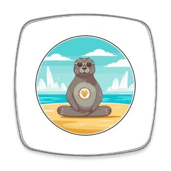 Seal Cartoon Yoga Beach Summer Illustration - Square fridge magnet - white - Front