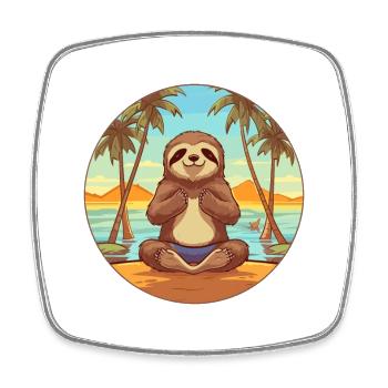 Sloth Cartoon Yoga Beach Summer Illustration - Square fridge magnet - white - Front
