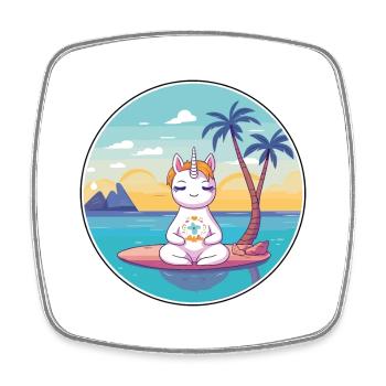 Unicorn Cartoon Yoga Beach Summer Illustration - Square fridge magnet - white - Front