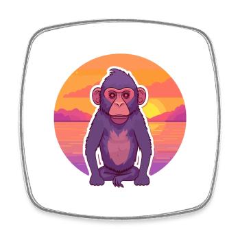 Baboon Funny Cartoon Kawaii Beach Illustration - Square fridge magnet - white - Front