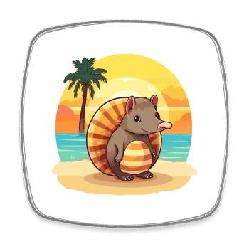 Armadillo Funny Cartoon Kawaii Beach Illustration - Square fridge magnet - white - Front