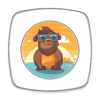 Bison drôle de dessin animé kawaii plage illustration - Magnet carré - blanc - Devant
