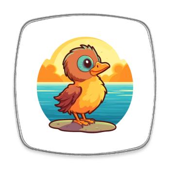 Oiseau Drôle De Dessin Animé Kawaii Plage Illustration - Magnet carré - blanc - Devant