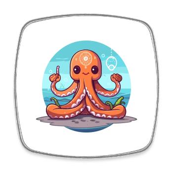 Oktopus-Cartoon-Yoga-Strand-Sommer-Illustration - Viereckiger Kühlschrankmagnet - Weiß - Vorne