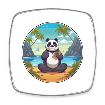Panda Cartoon Yoga Strand Sommer Illustration - Viereckiger Kühlschrankmagnet - Weiß - Vorne