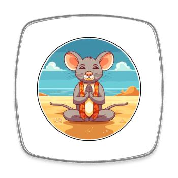 Illustration d’été de plage de Yoga de bande dessinée de souris - Magnet carré - blanc - Devant